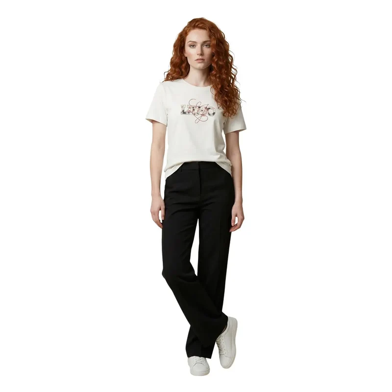 T-shirt pour femmes Liu Jo en coton à manches courtes, col rond, beige