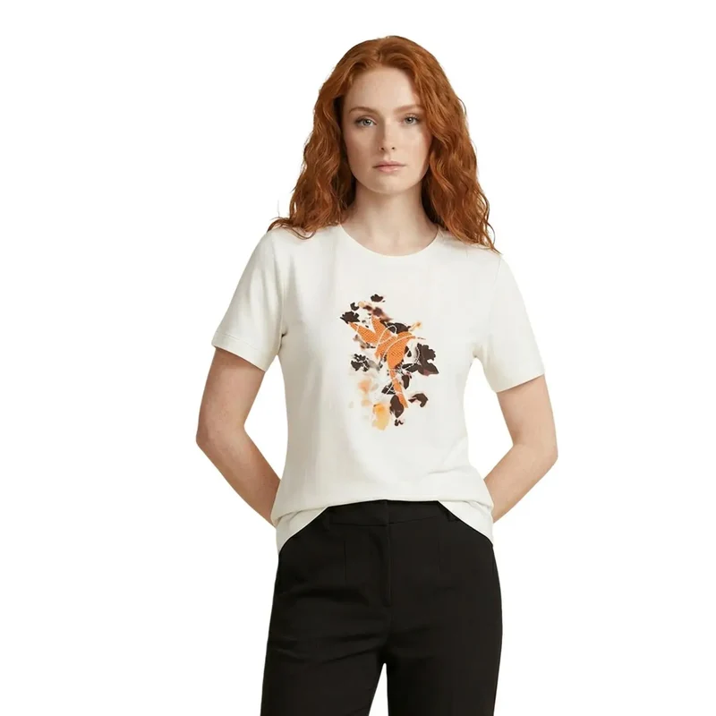 T-shirt pour femmes Liu Jo en coton à manches courtes, col rond, beige