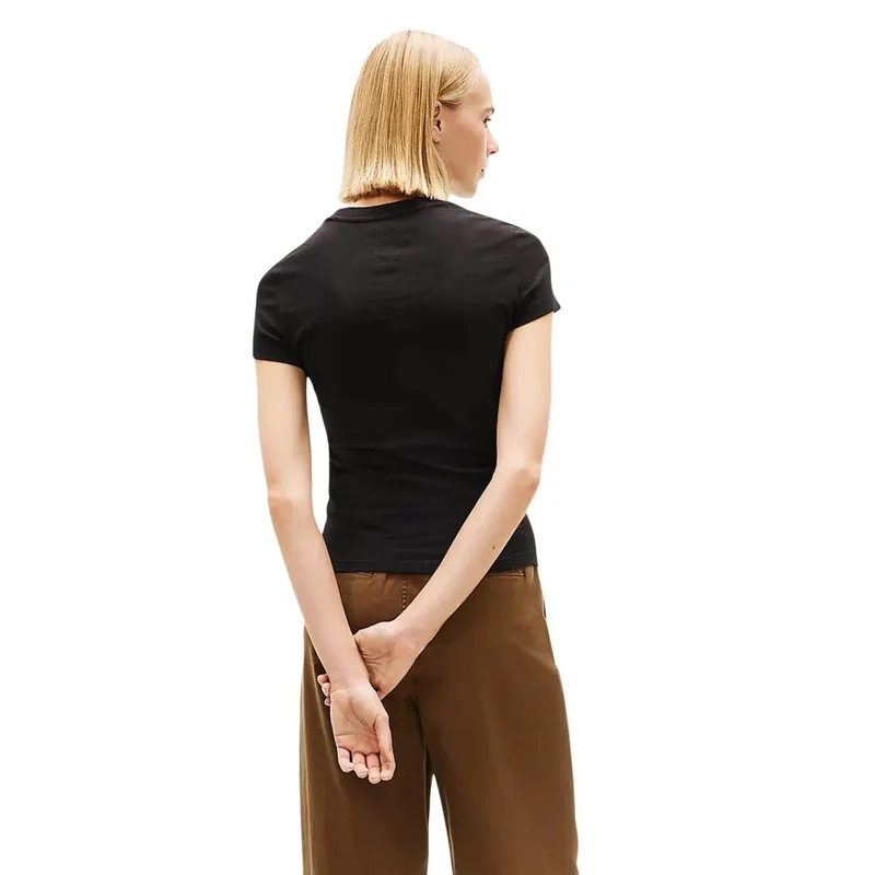 T-shirt pour femme Tommy Hilfiger en coton biologique noir, à encolure ronde