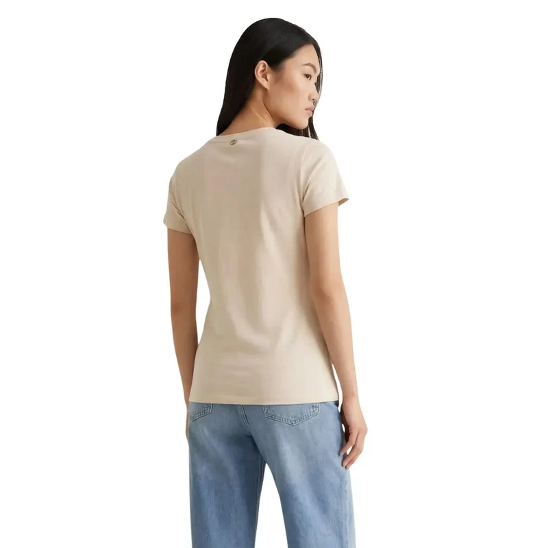 Haut T-shirt à manches courtes en coton beige pour femmes, col rond, Liu Jo TA6155