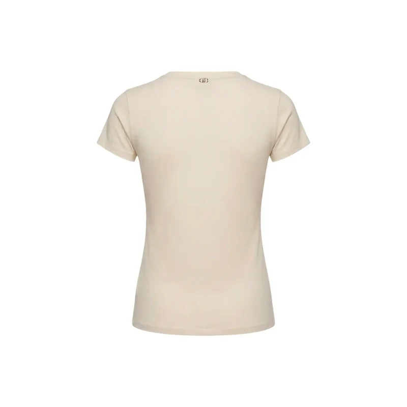 Haut T-shirt à manches courtes en coton beige pour femmes, col rond, Liu Jo TA6155