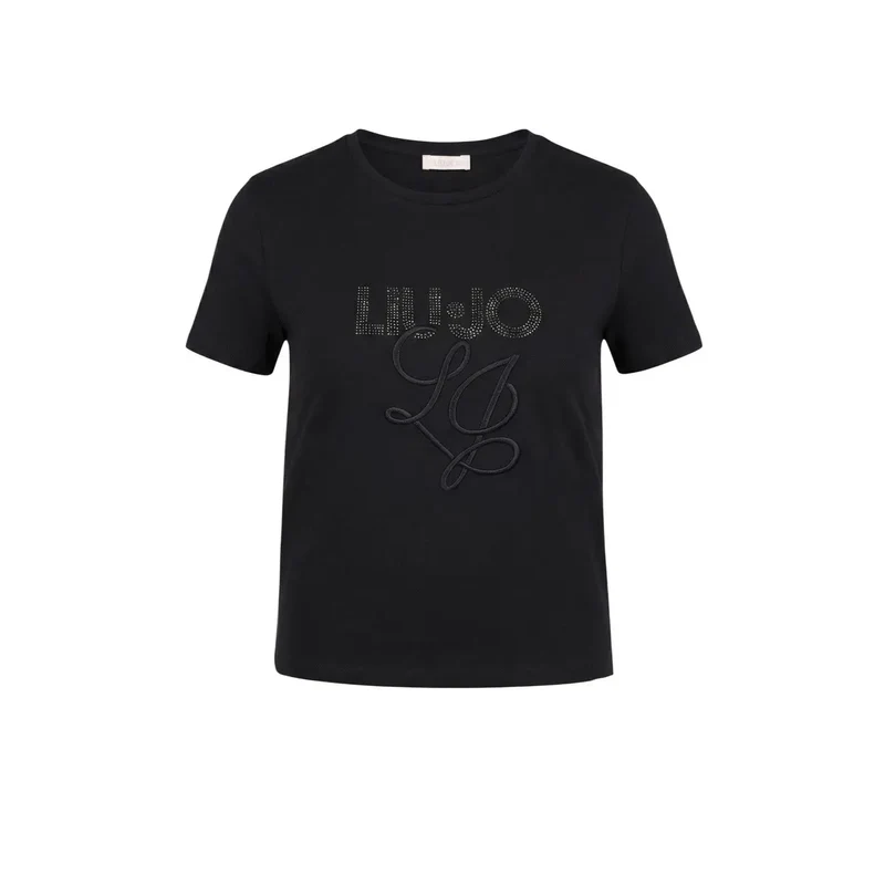 Haut pour femmes Liu Jo en coton, col rond, en t-shirt blanc, orné de strass