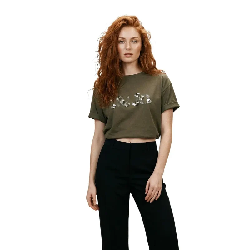 Haut pour femmes Liu Jo en coton, col rond, en t-shirt blanc, orné de strass