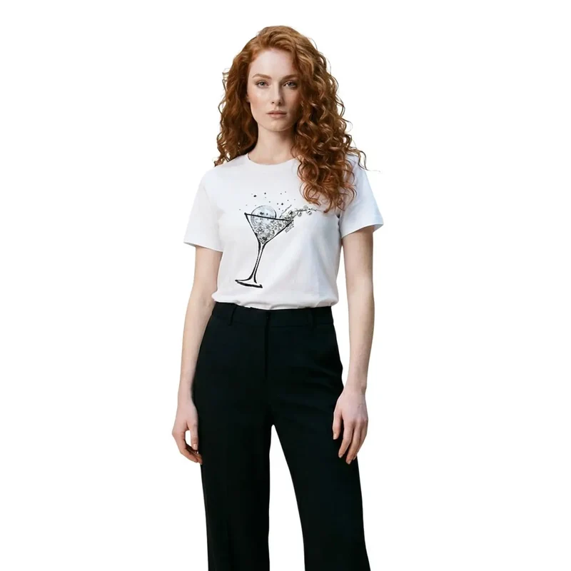 T-shirt court à manches courtes pour femmes Liu Jo en coton blanc, col rond