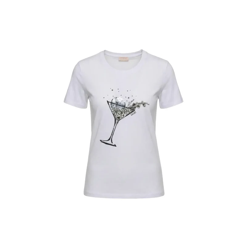 T-shirt court à manches courtes pour femmes Liu Jo en coton blanc, col rond
