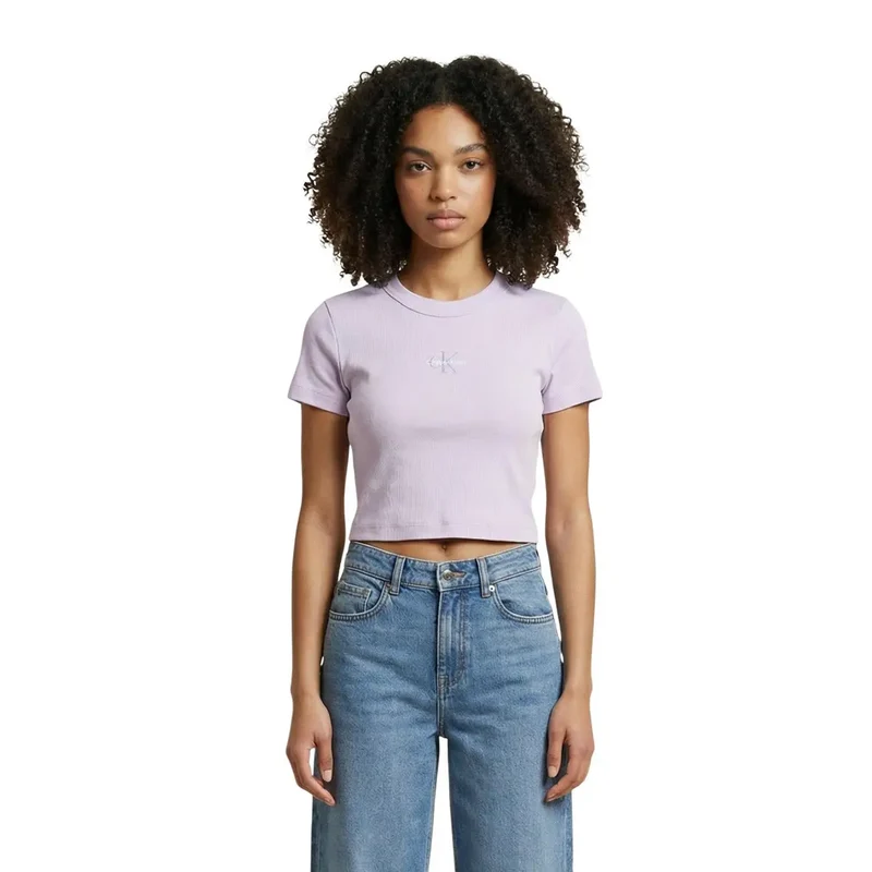 T-shirt à col rond en coton lilas pour femmes Calvin Klein Jeans