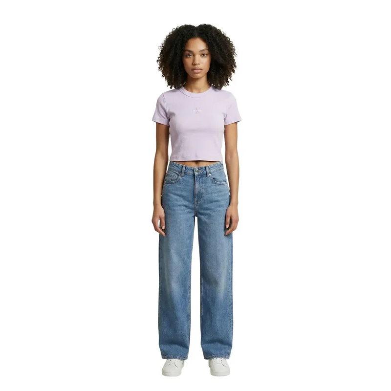 T-shirt à col rond en coton lilas pour femmes Calvin Klein Jeans