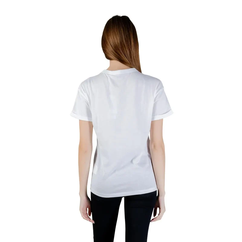 T-shirt en coton pour femmes à col rond, blanc, poche unique