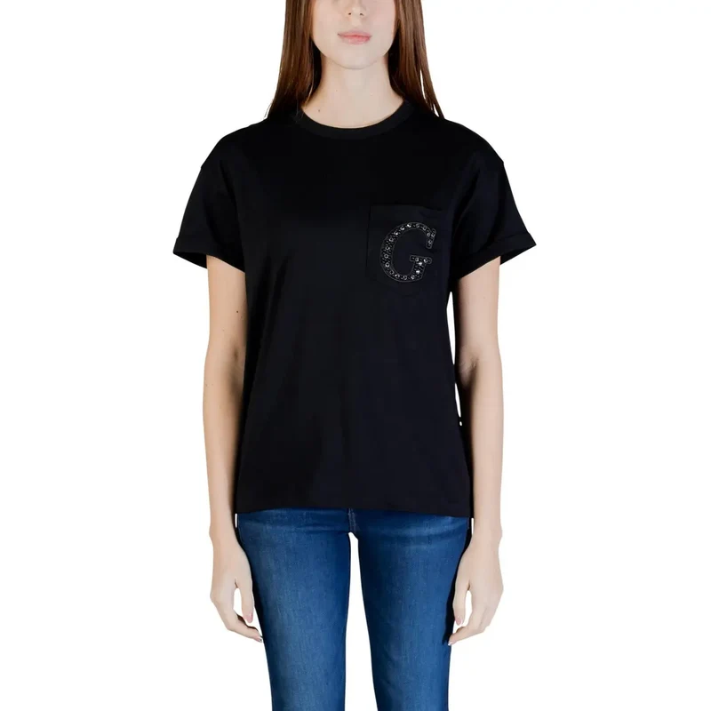 T-shirt en coton pour femmes à col rond, blanc, poche unique