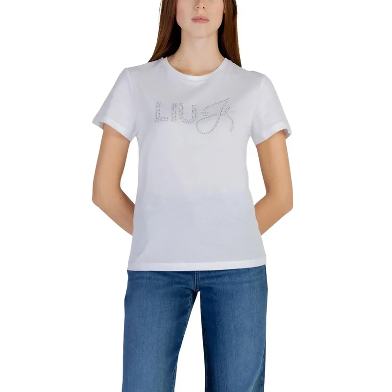 T-shirt court femme à col rond en coton blanc Liu Jo, 100 % coton