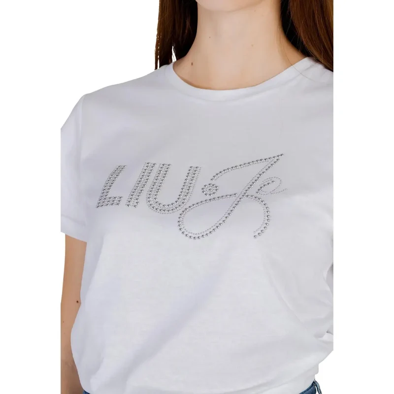 T-shirt court femme à col rond en coton blanc Liu Jo, 100 % coton