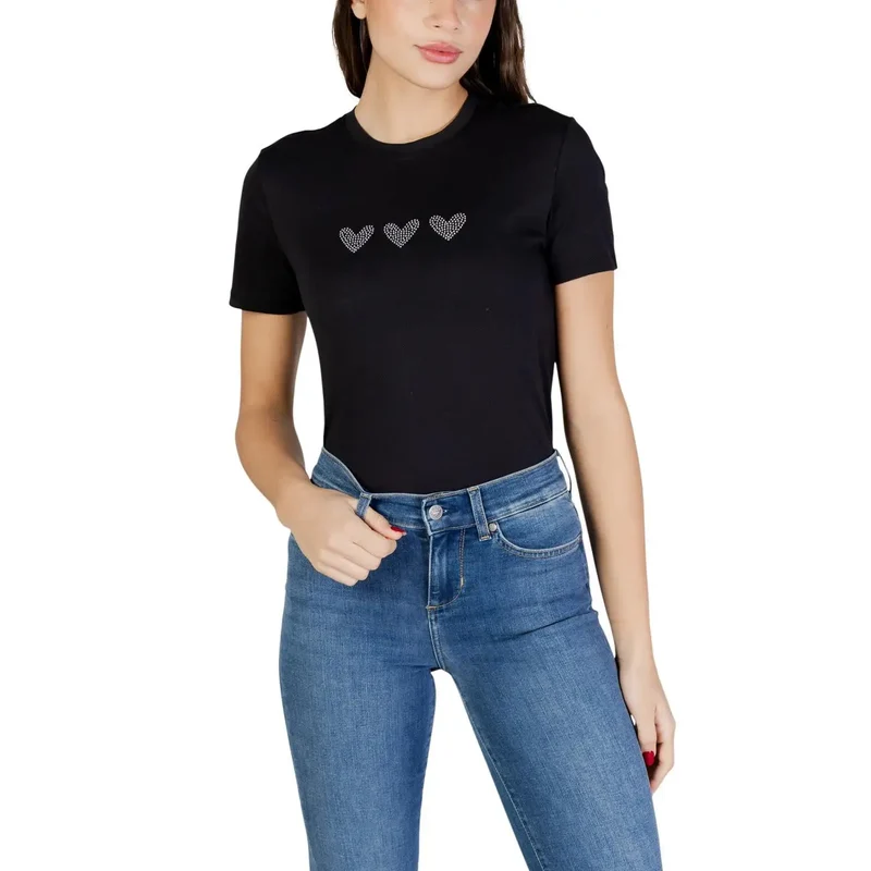 T-shirt noir pour femme en coton biologique, col rond, taille S