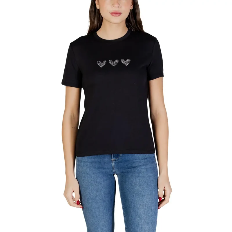 T-shirt noir pour femme en coton biologique, col rond, taille S