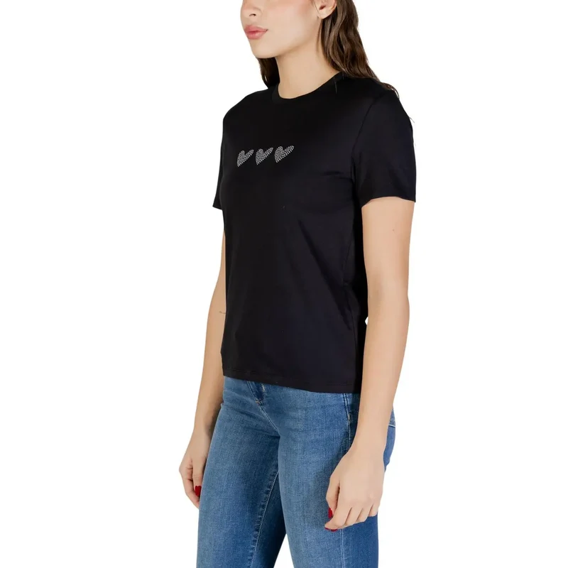 T-shirt noir pour femme en coton biologique, col rond, taille S