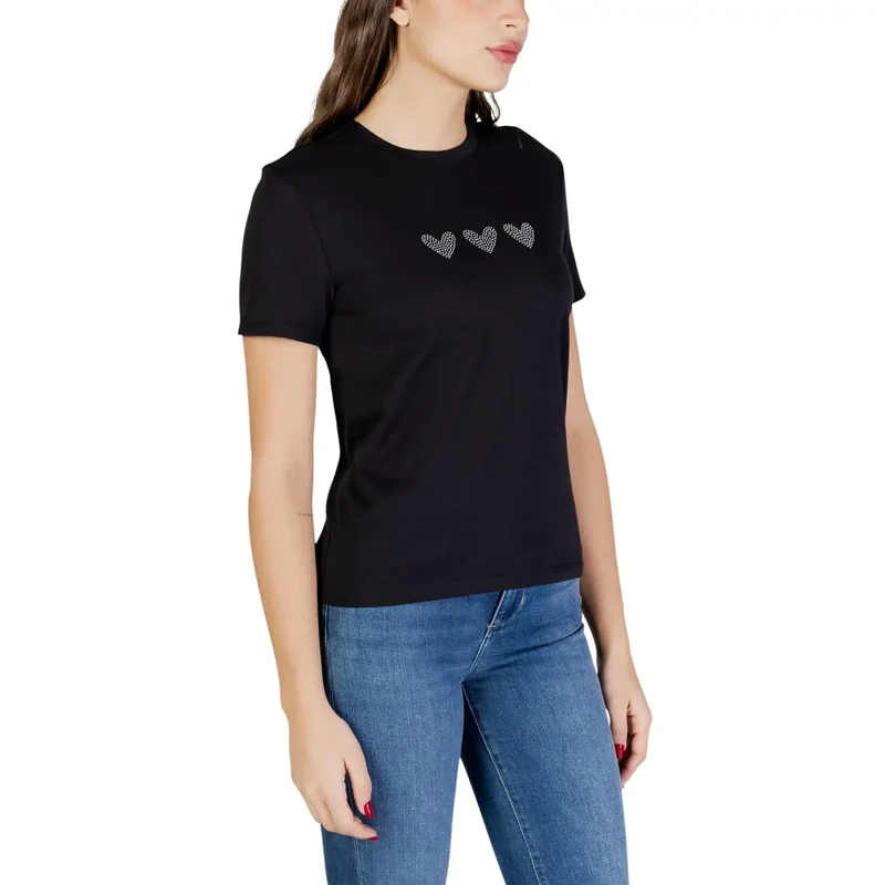 T-shirt noir pour femme en coton biologique, col rond, taille S