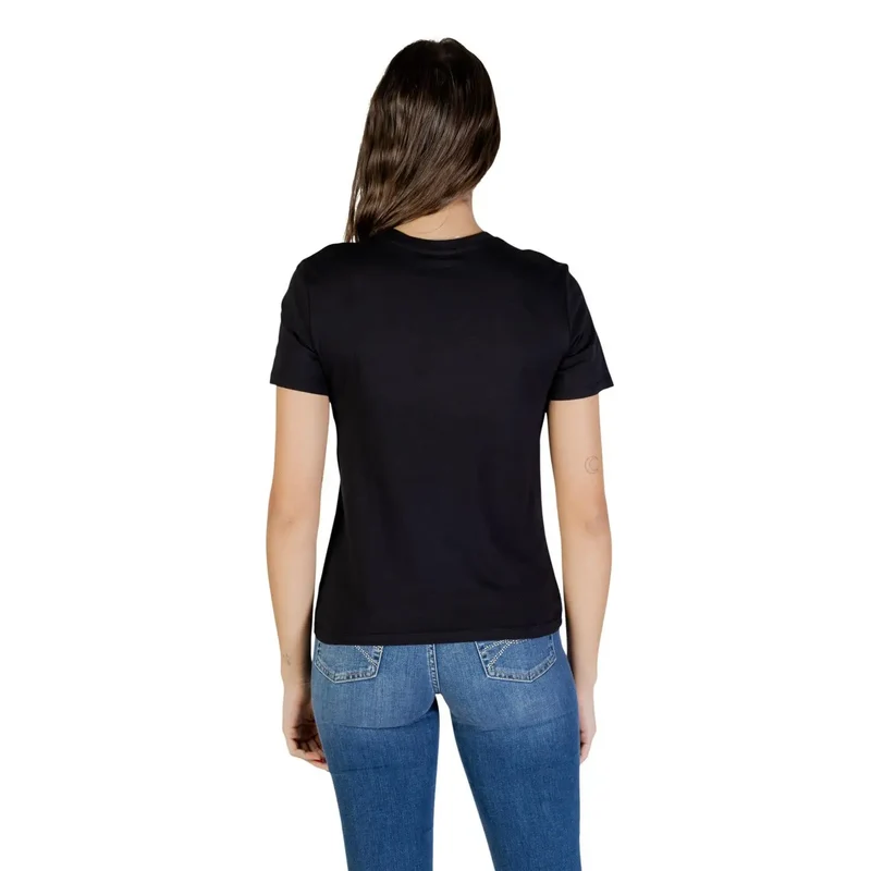 T-shirt noir pour femme en coton biologique, col rond, taille S