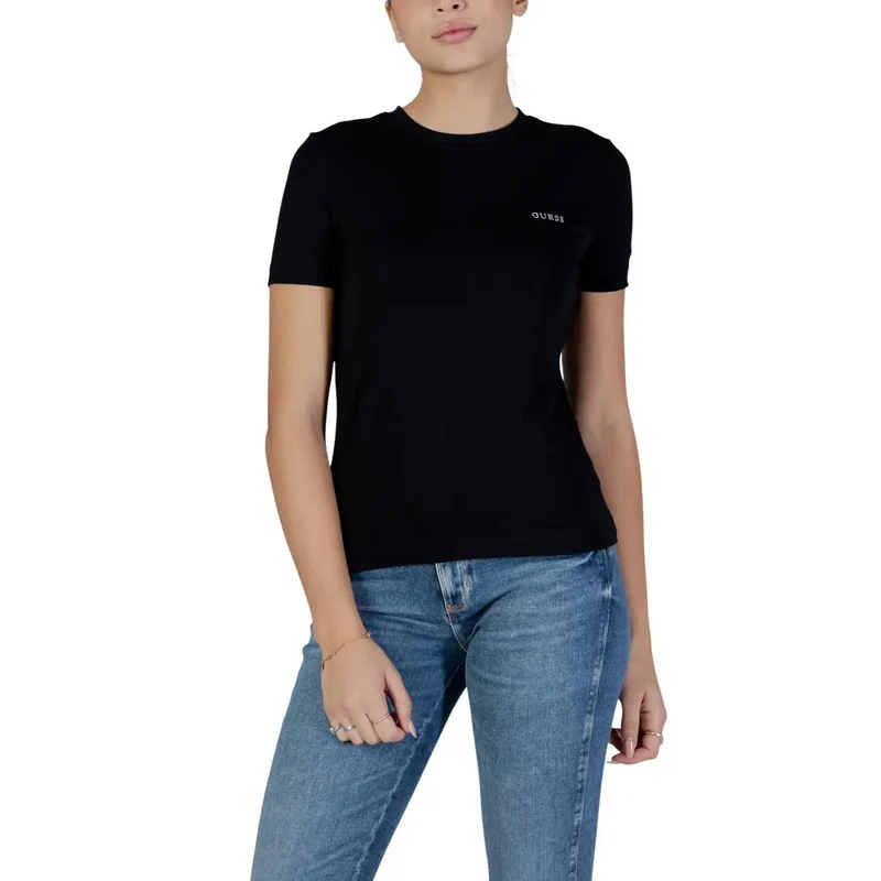 Guess Active femmes actives en coton noir à encolure ronde t-shirt court