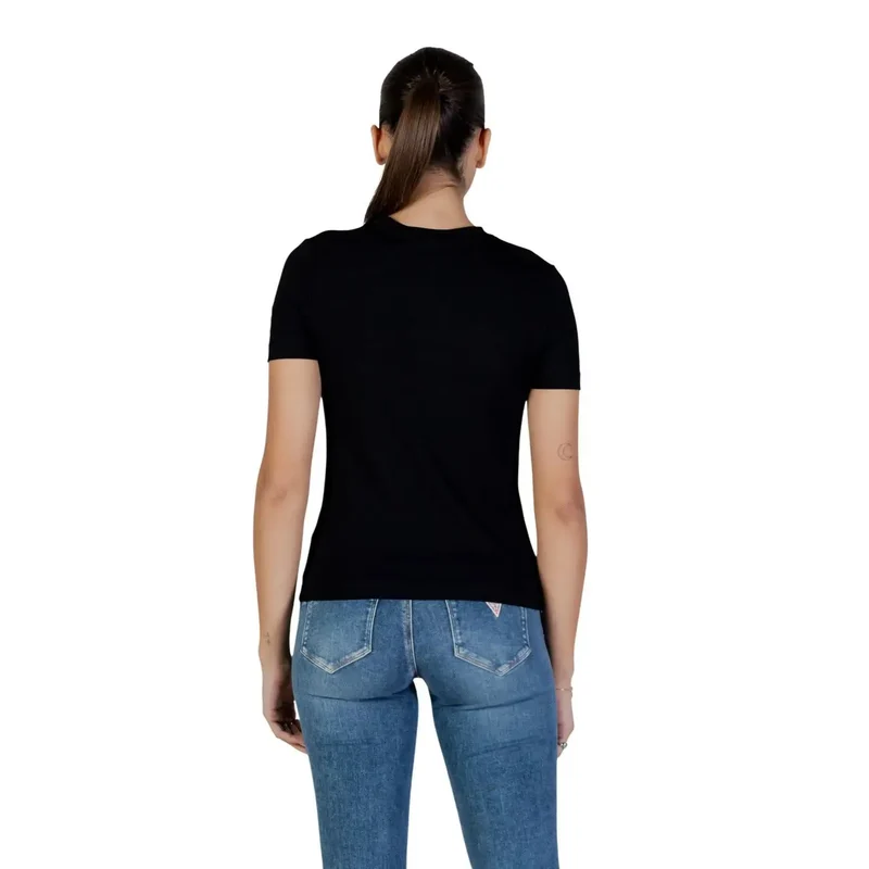 Guess Active femmes actives en coton noir à encolure ronde t-shirt court