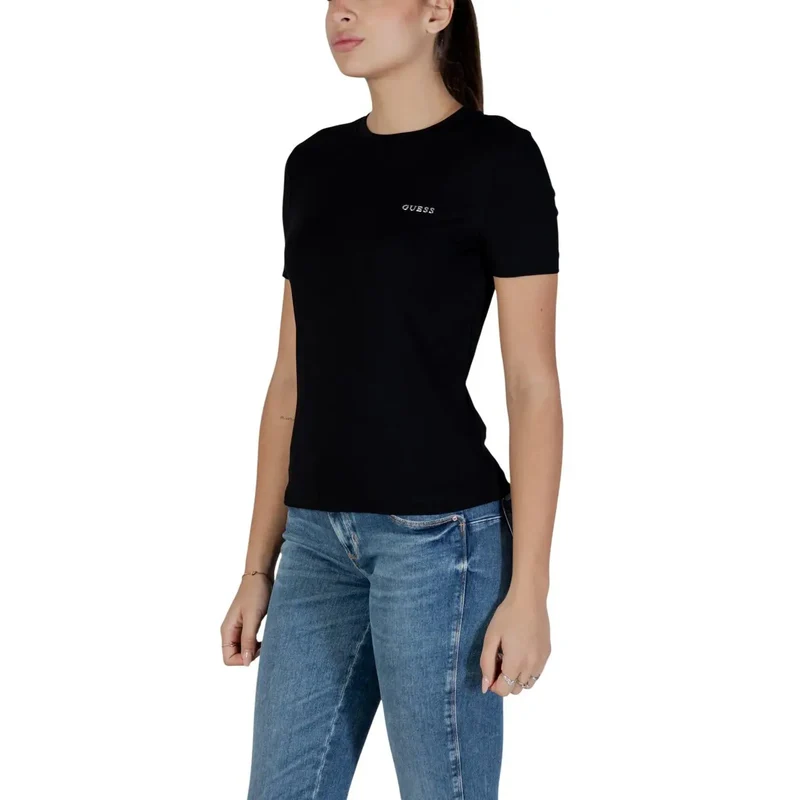 Guess Active femmes actives en coton noir à encolure ronde t-shirt court