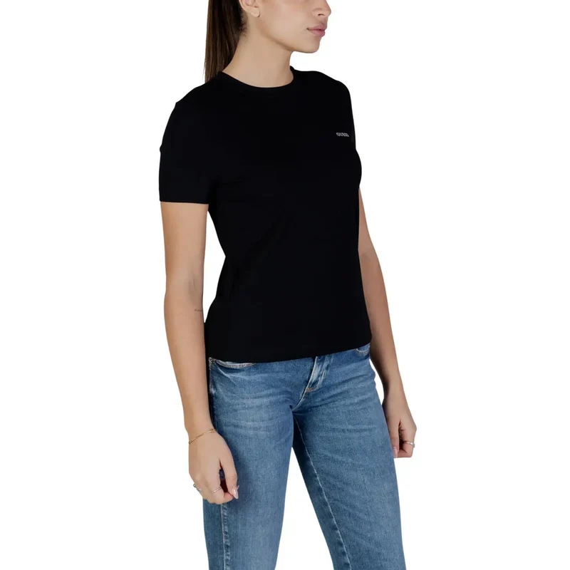 Guess Active femmes actives en coton noir à encolure ronde t-shirt court