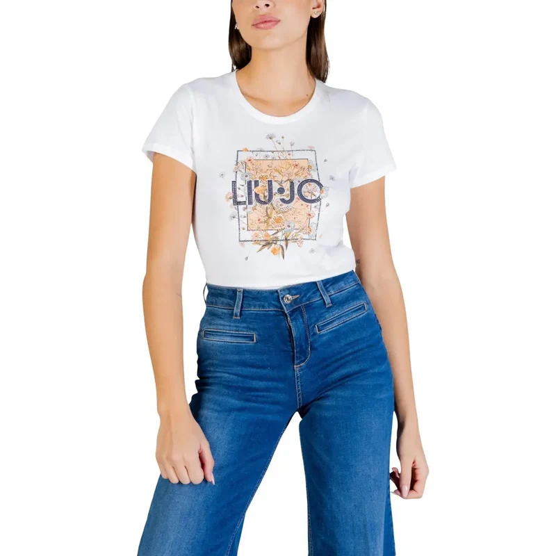 T-shirt court pour femme Liu Jo en coton blanc, à col rond