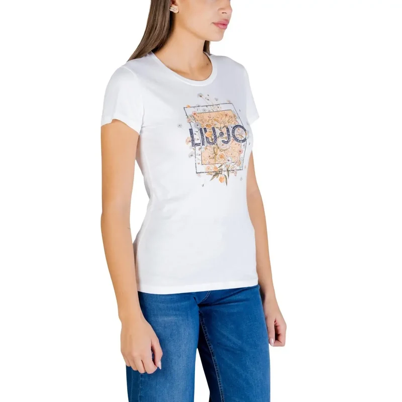 T-shirt court pour femme Liu Jo en coton blanc, à col rond