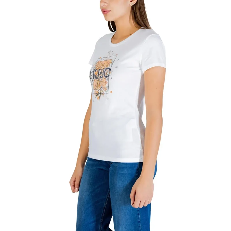 T-shirt court pour femme Liu Jo en coton blanc, à col rond