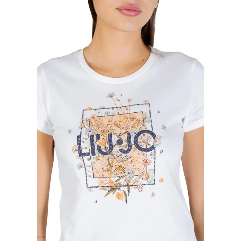 T-shirt court pour femme Liu Jo en coton blanc, à col rond