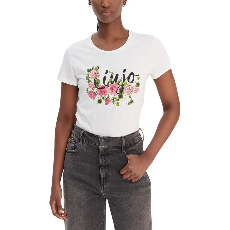 T-shirt court pour femme Liu Jo en coton blanc, à col rond