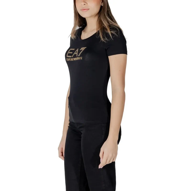 T-shirt court à col rond en coton modal pour femme EA7, noir