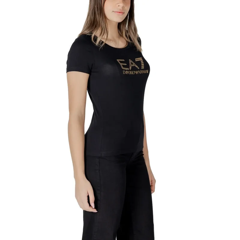 T-shirt court à col rond en coton modal pour femme EA7, noir