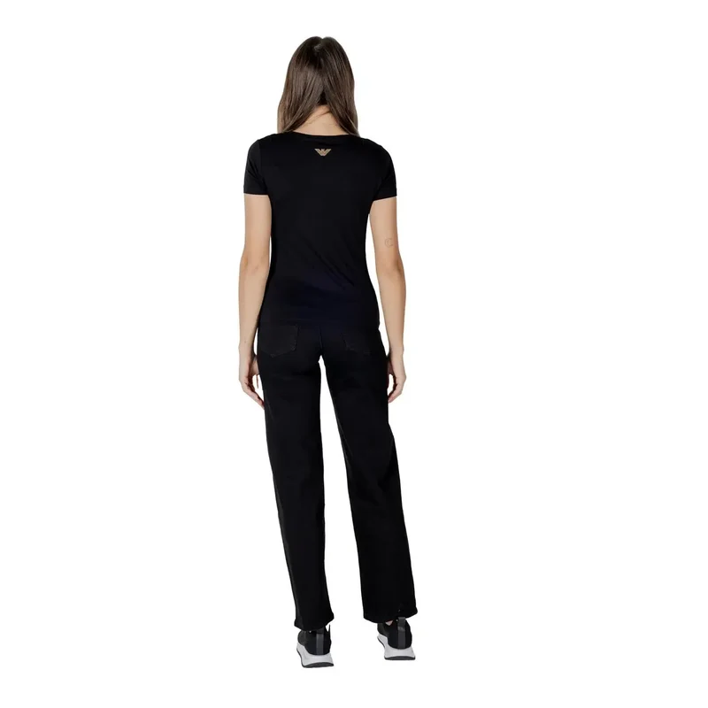T-shirt court à col rond en coton modal pour femme EA7, noir