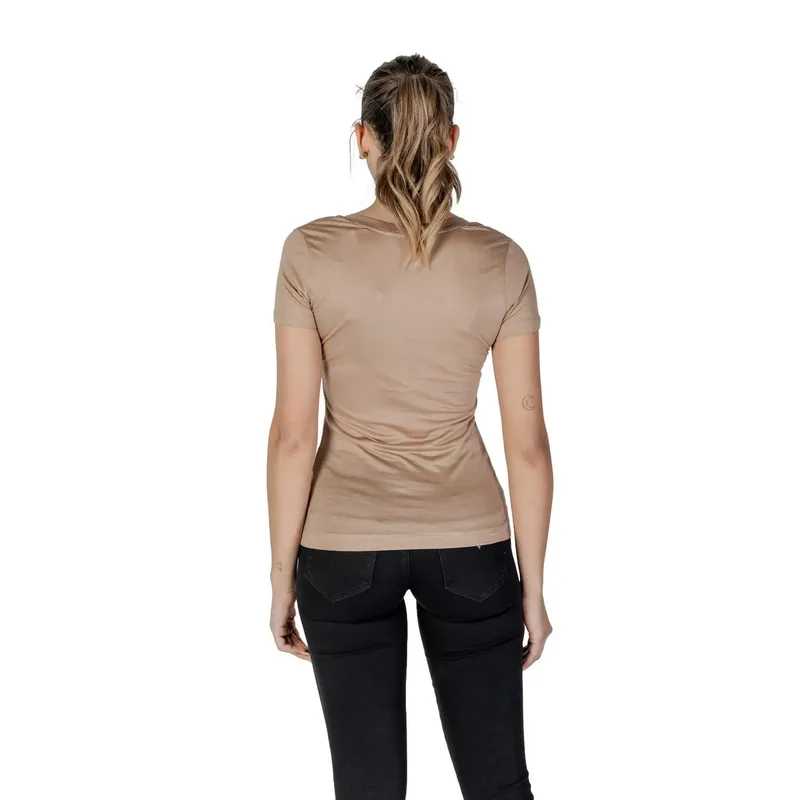 Chemisier pour femme beige à col en V, en lyocell, manches courtes
