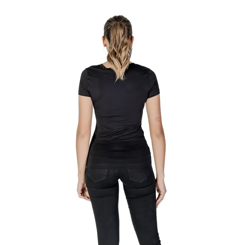 T-shirt Guess pour femme, en coton noir, à col rond et strass