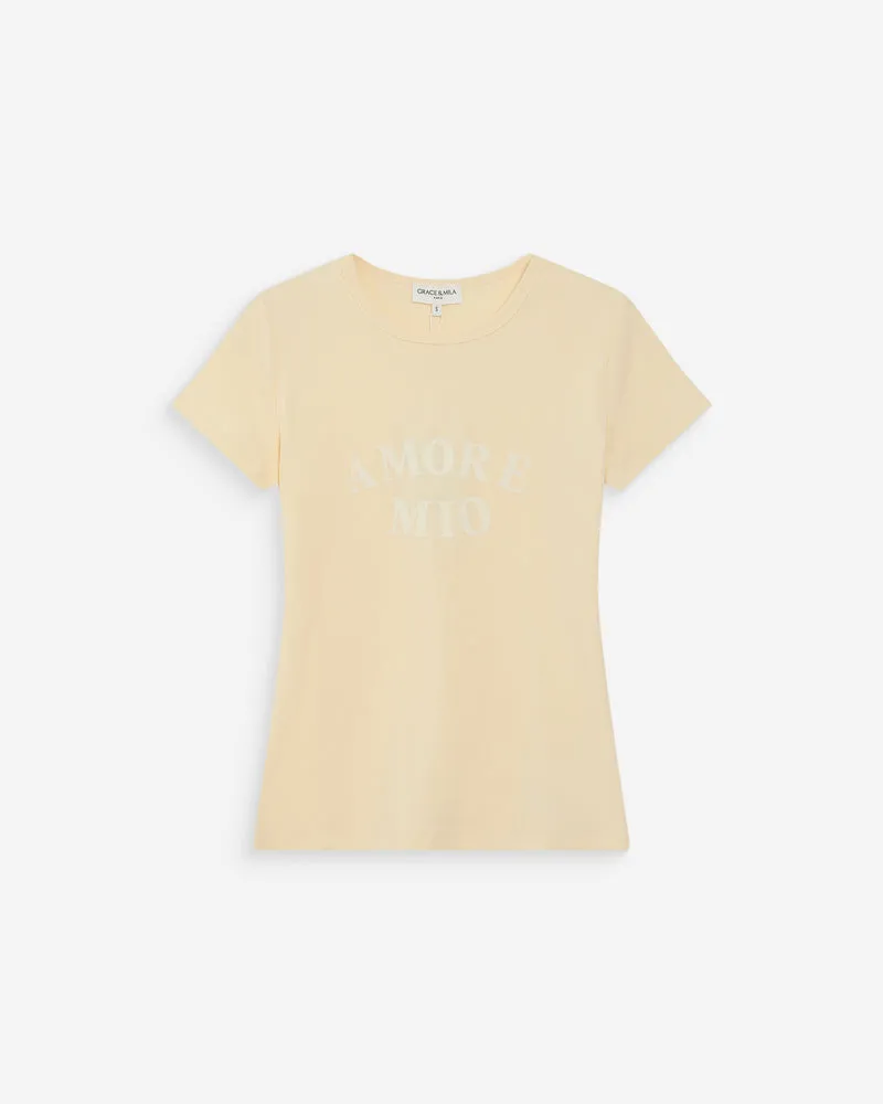 T-shirt ajusté en coton à imprimé velours vanille Valerio