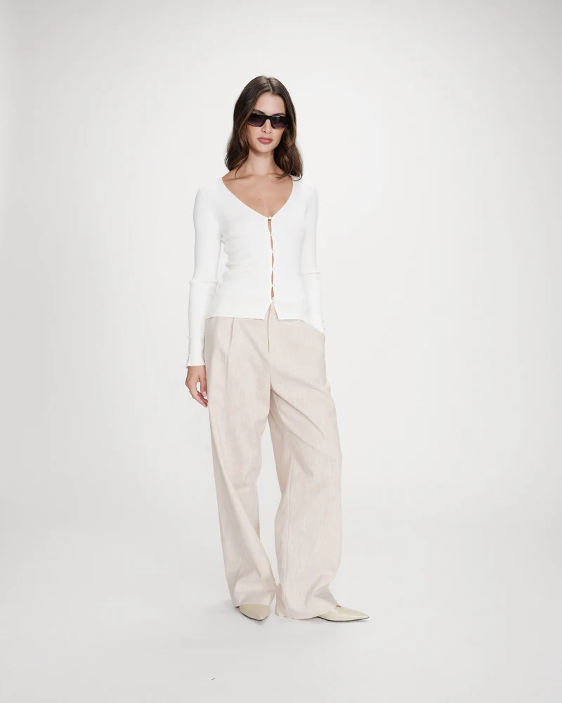 Cardigan ajusté col V manches longues ivoire Volage