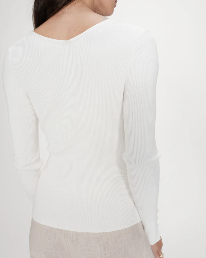 Cardigan ajusté col V manches longues ivoire Volage