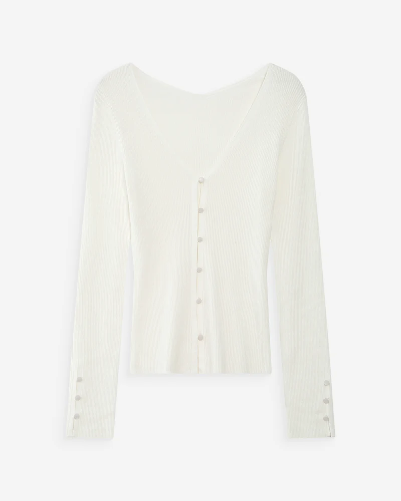 Cardigan ajusté col V manches longues ivoire Volage