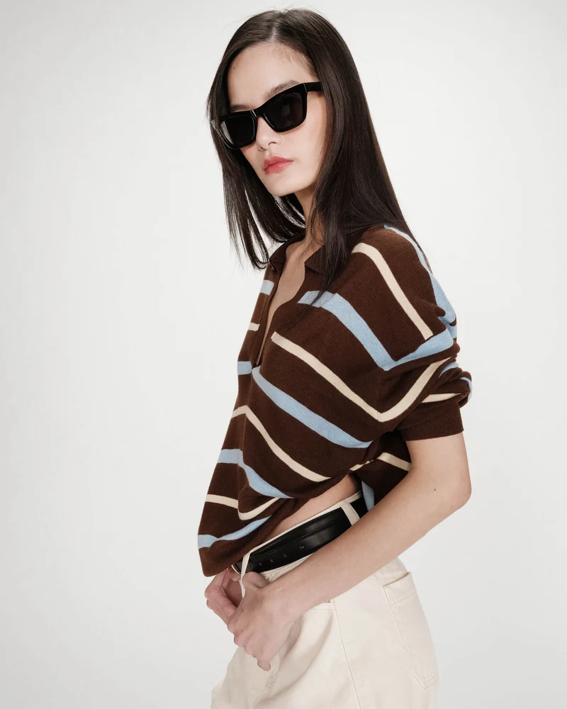 Pull oversize à col polo chocolat Vaporetto