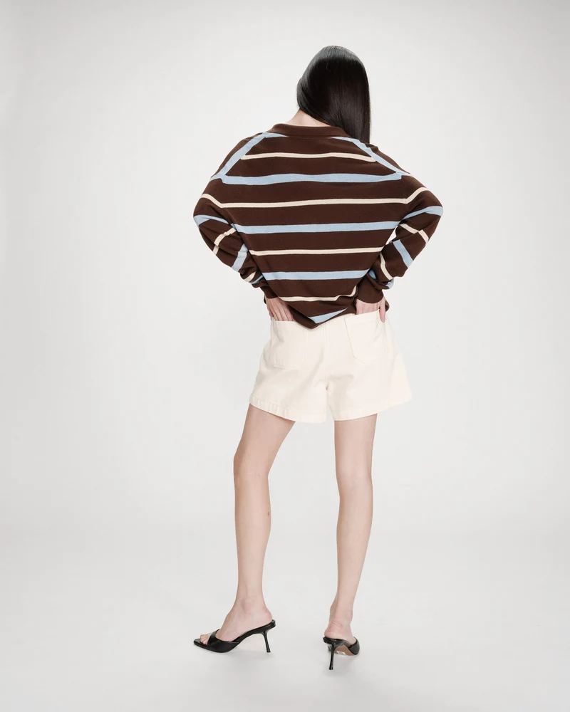 Pull oversize à col polo chocolat Vaporetto