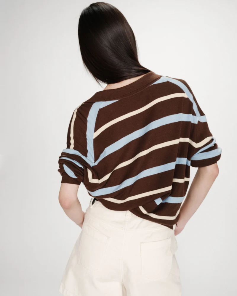 Pull oversize à col polo chocolat Vaporetto