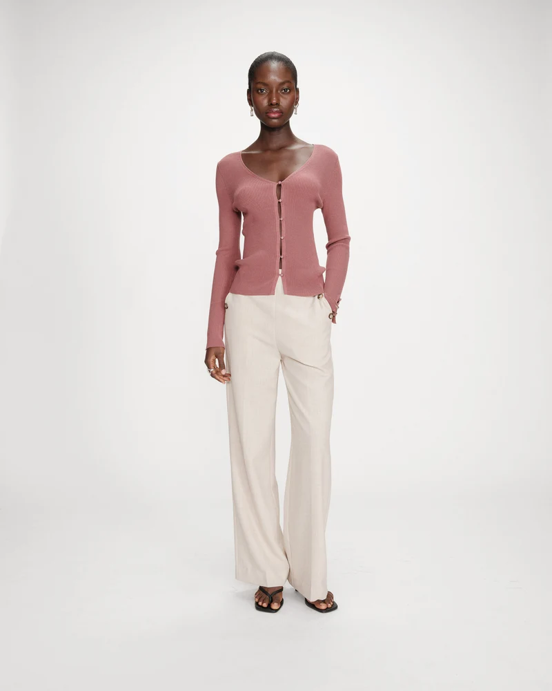 Cardigan ajusté col V manches longues terracotta Volage