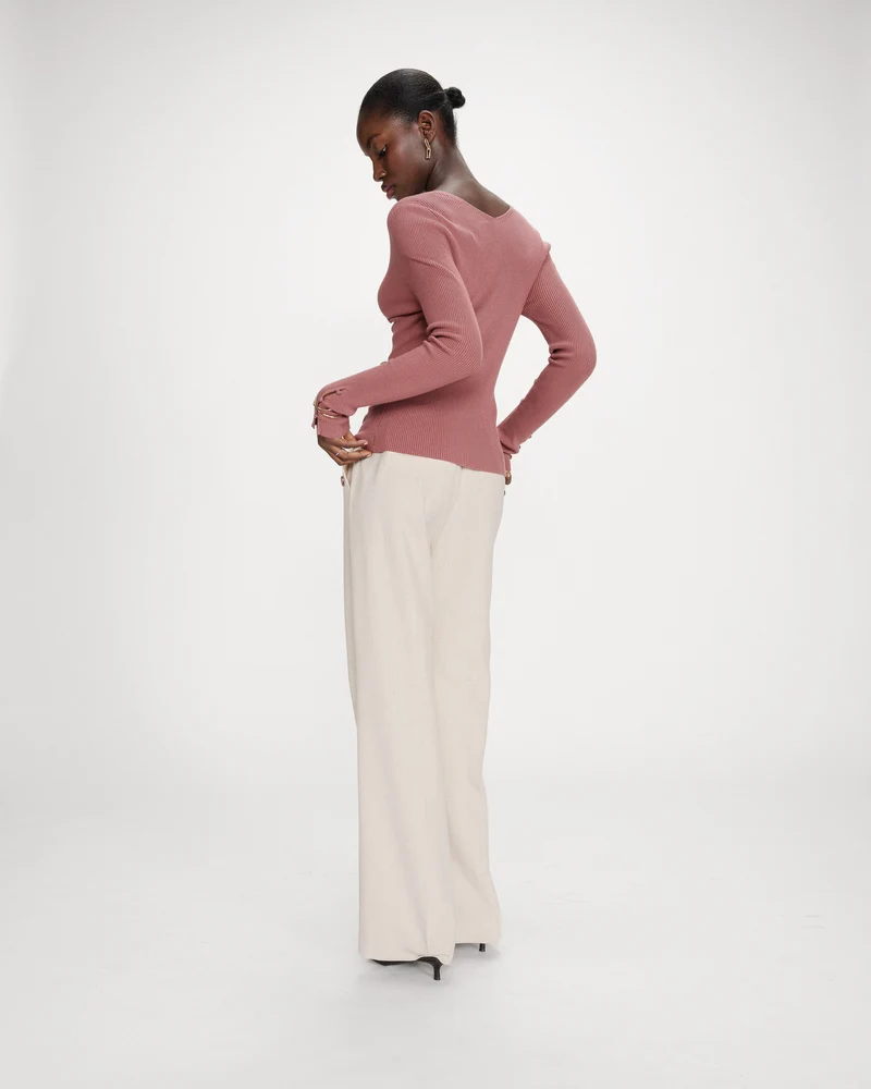 Cardigan ajusté col V manches longues terracotta Volage