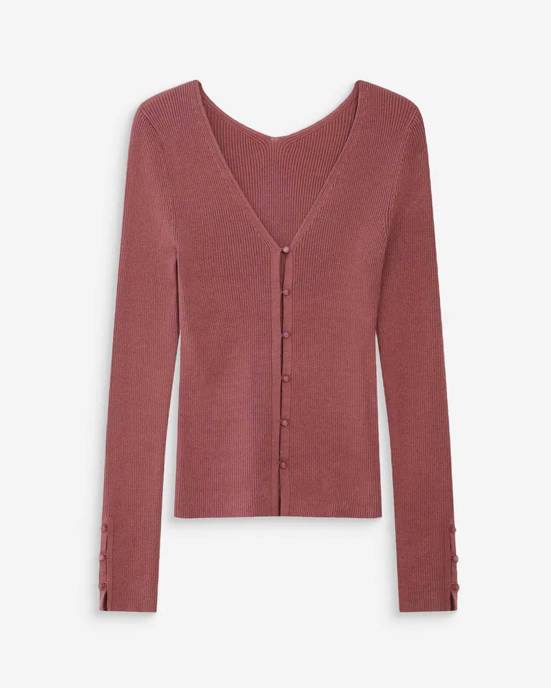 Cardigan ajusté col V manches longues terracotta Volage