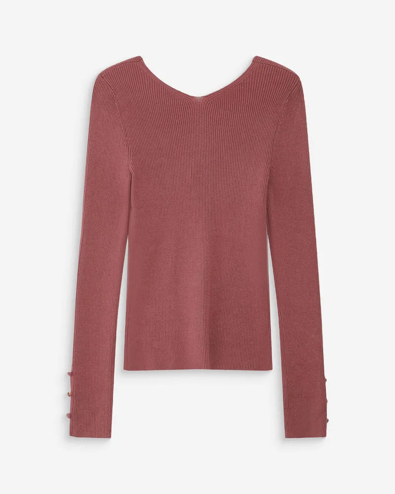 Cardigan ajusté col V manches longues terracotta Volage