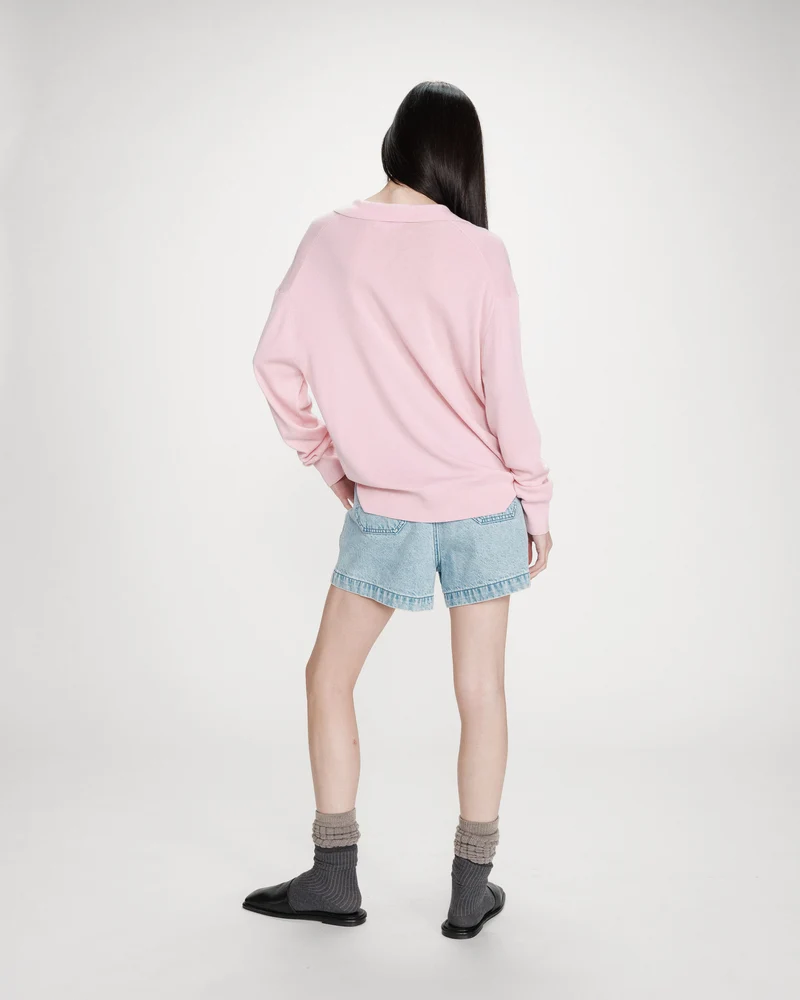 Pull oversize à col polo rose Vaporetto