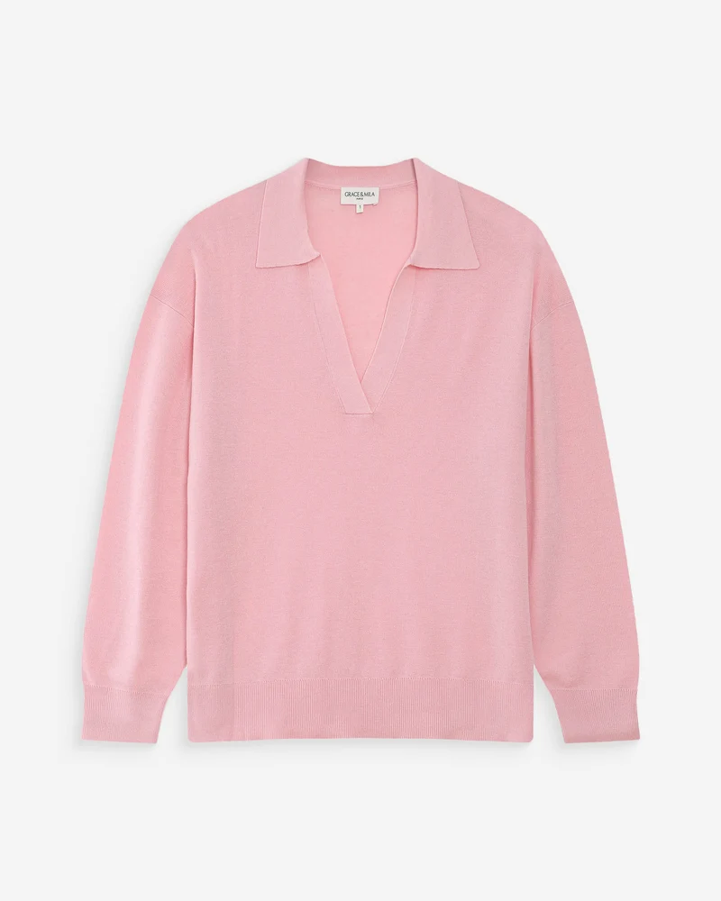 Pull oversize à col polo rose Vaporetto