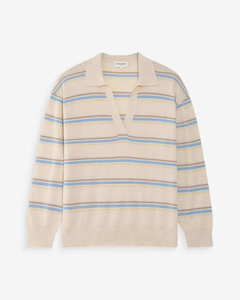 Pull oversize à col polo vanille Vaporetto