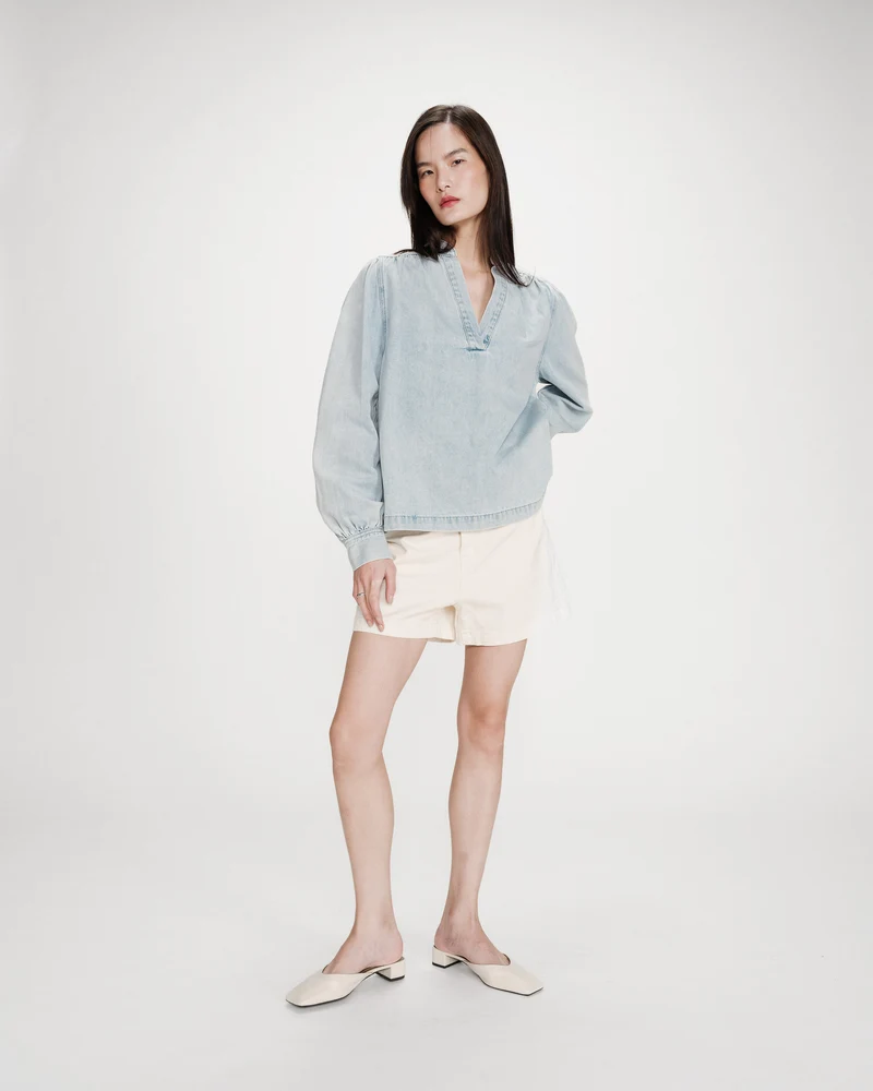 Blouse droite en denim manches longues skyblue Valory