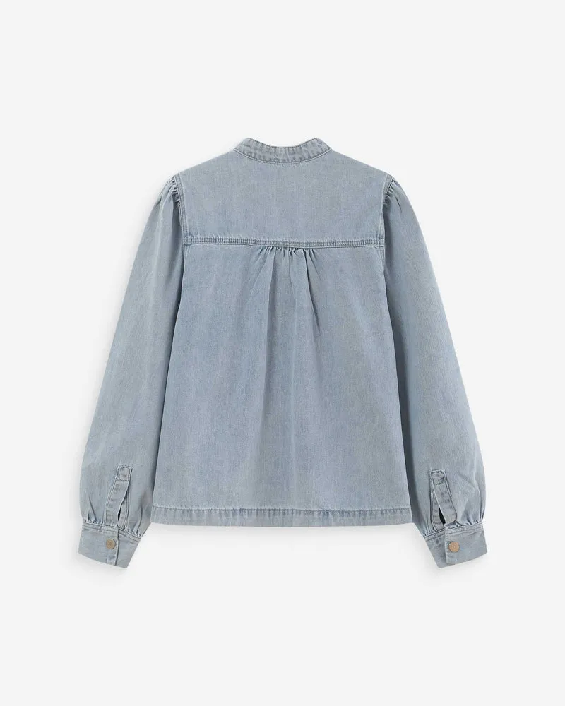 Blouse droite en denim manches longues skyblue Valory
